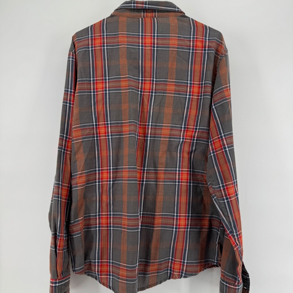 Carbon Mens Slim Fit Plaid Button Down Shirt Gray Orange Red Large RN 70829 - Picture 4 of 9